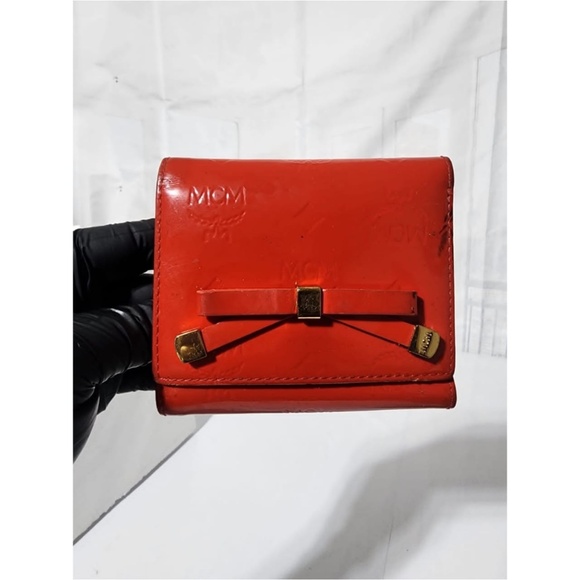 Authentic MCM Bifold Patent Leather Wallet Red - Picture 1 of 13
